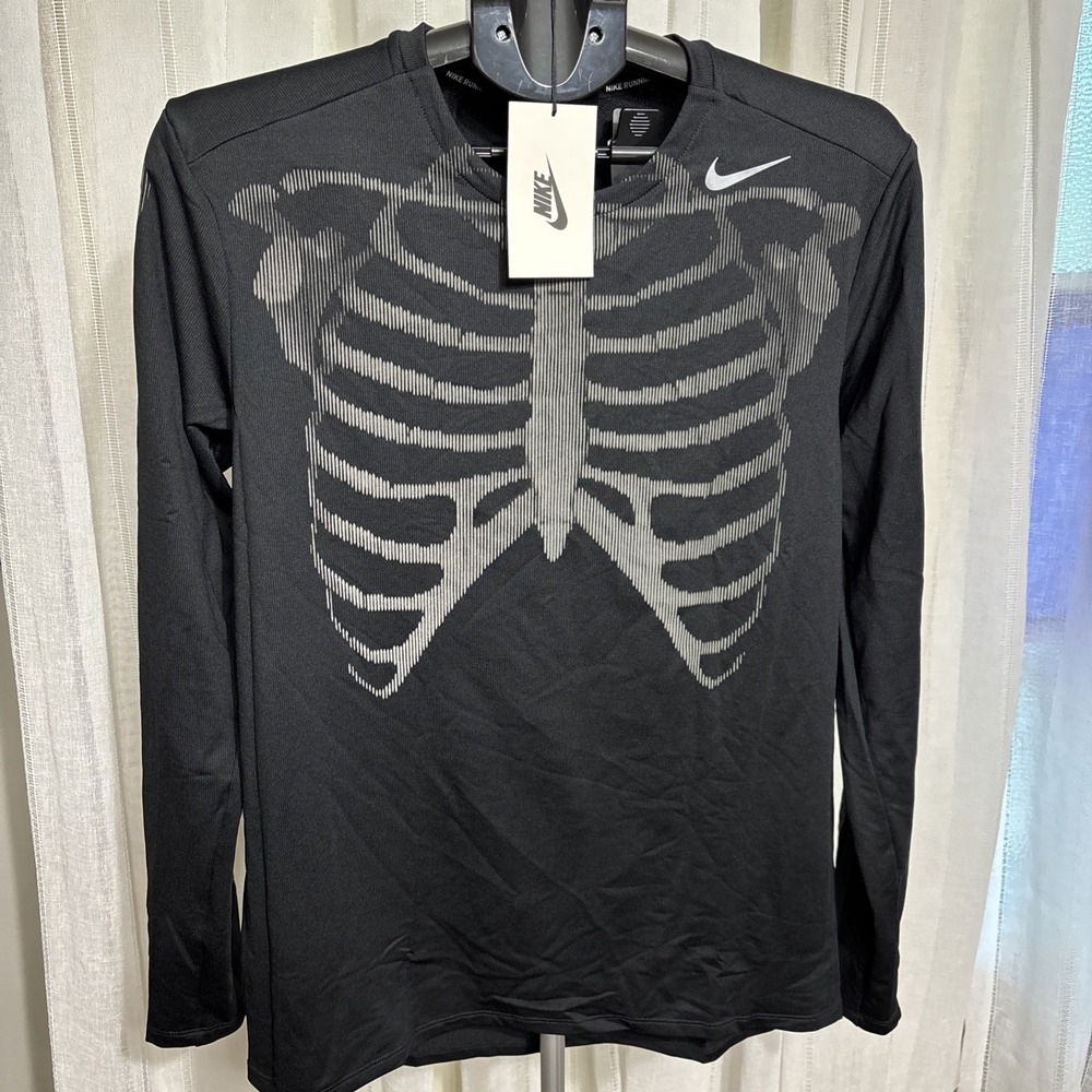 Nike Skeleton Long Sleeve Shirt Top Black 3M Reflect Halloween Air Force Med NWT